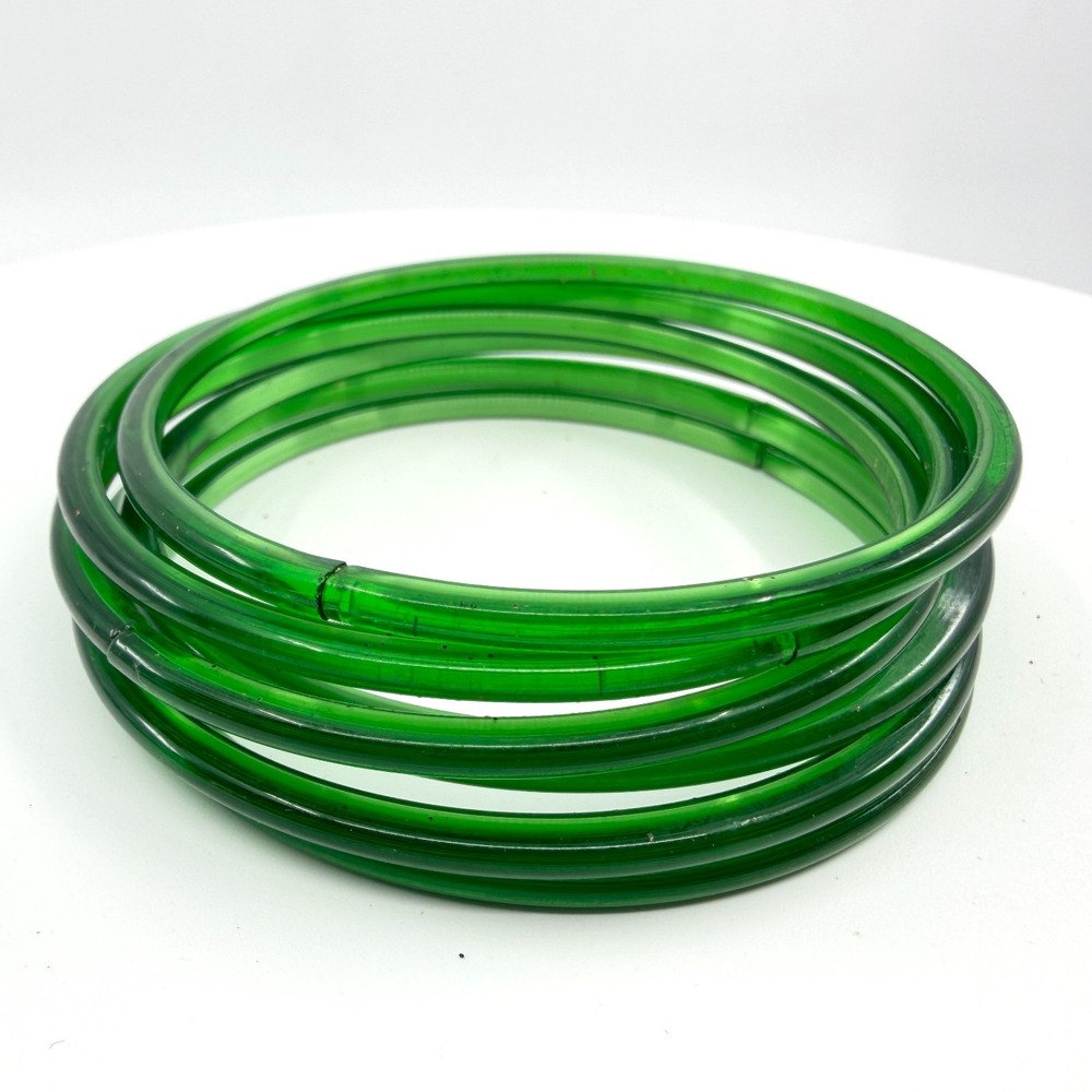 Emerald Green Jelly Bangle Stack - Boho Festival Bracelet Jewelry Gift